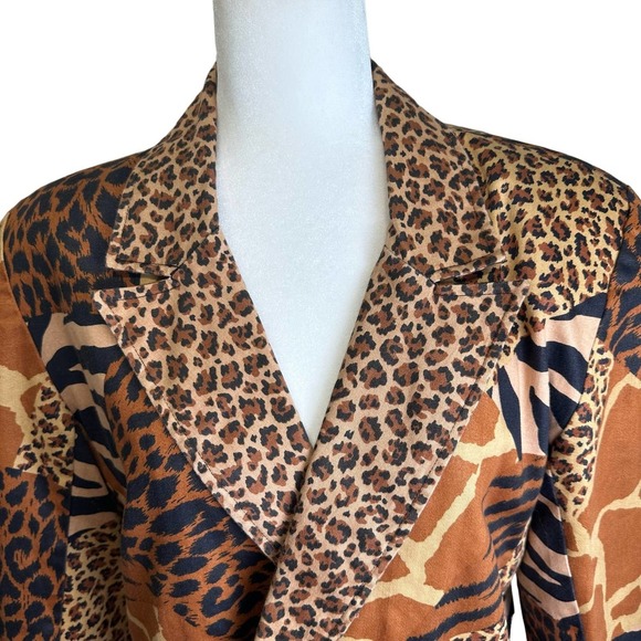 Louise Denee Blazer Double Breasted Women’s M Brown Leopard Patches Cotton Coat‎ - Picture 4 of 7